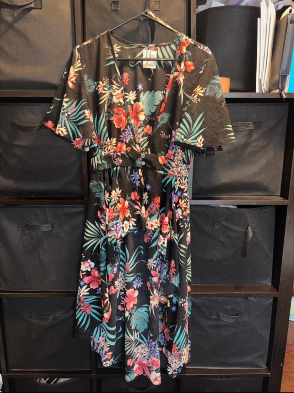 Women's Black Floral V-Neck Camisole with Tropical Print